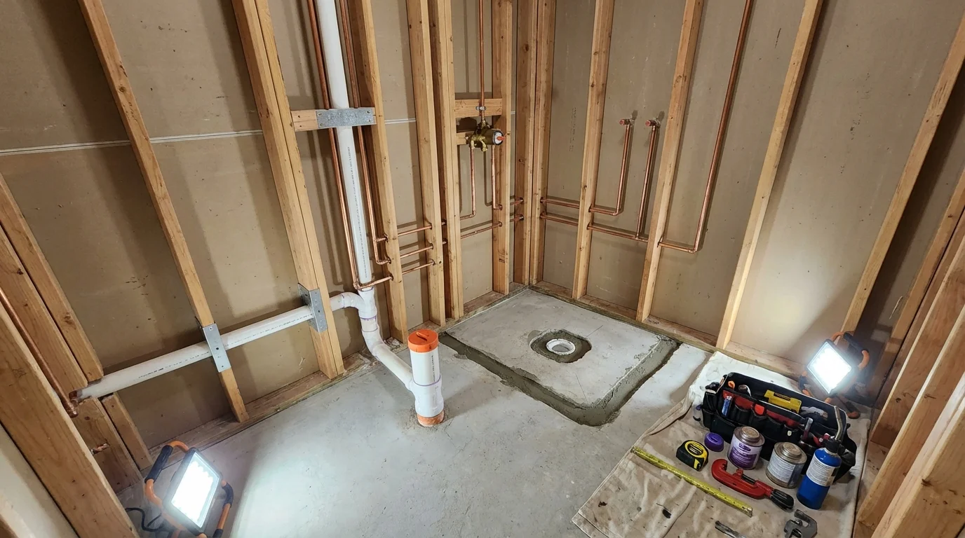 Bathroom rough-in plumbing during remodel by Johns Plumbing LLC in Aspen