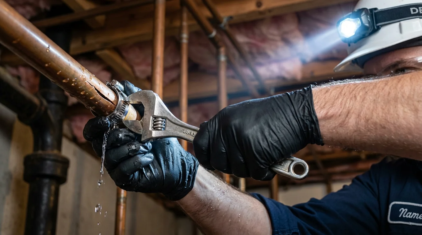 Emergency pipe clamp repair being performed by a Johns Plumbing LLC plumber in Aspen
